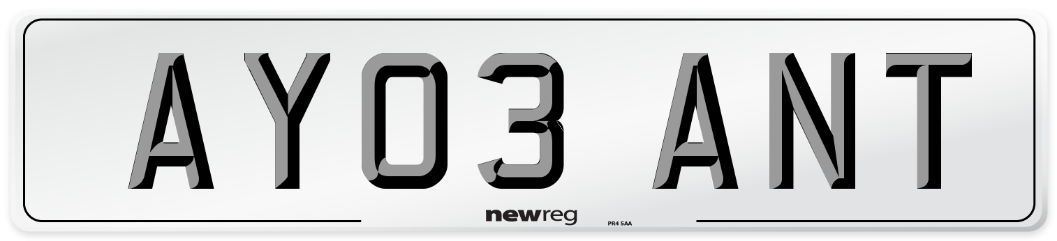 AY03 ANT Number Plate from New Reg